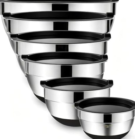 6-Piece Stainless Mixing Bowls with Airtight Lids in Black