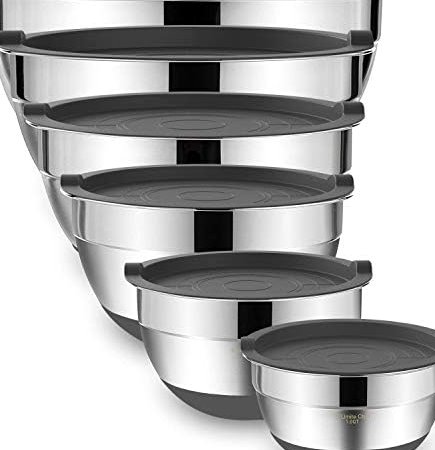 6-Piece Stainless Mixing Bowls with Airtight Lids in Gray