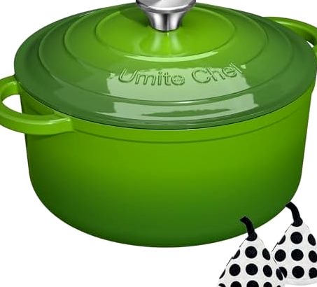 5QT Enameled Cast Iron Dutch Oven with Lid & Potholders in Green