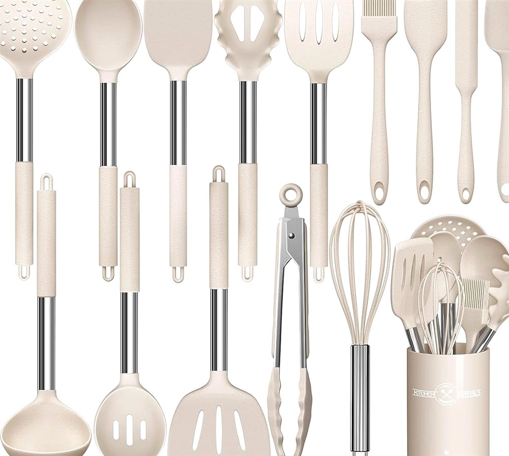 15-Piece Silicone Utensil Set, Stainless Steel Handles