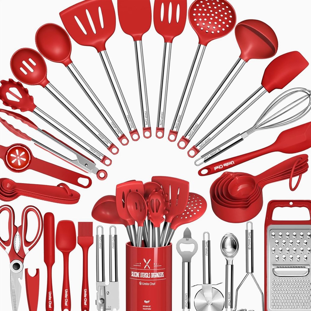 34-Piece Utensil Set with Grater, Stainless Steel Handles