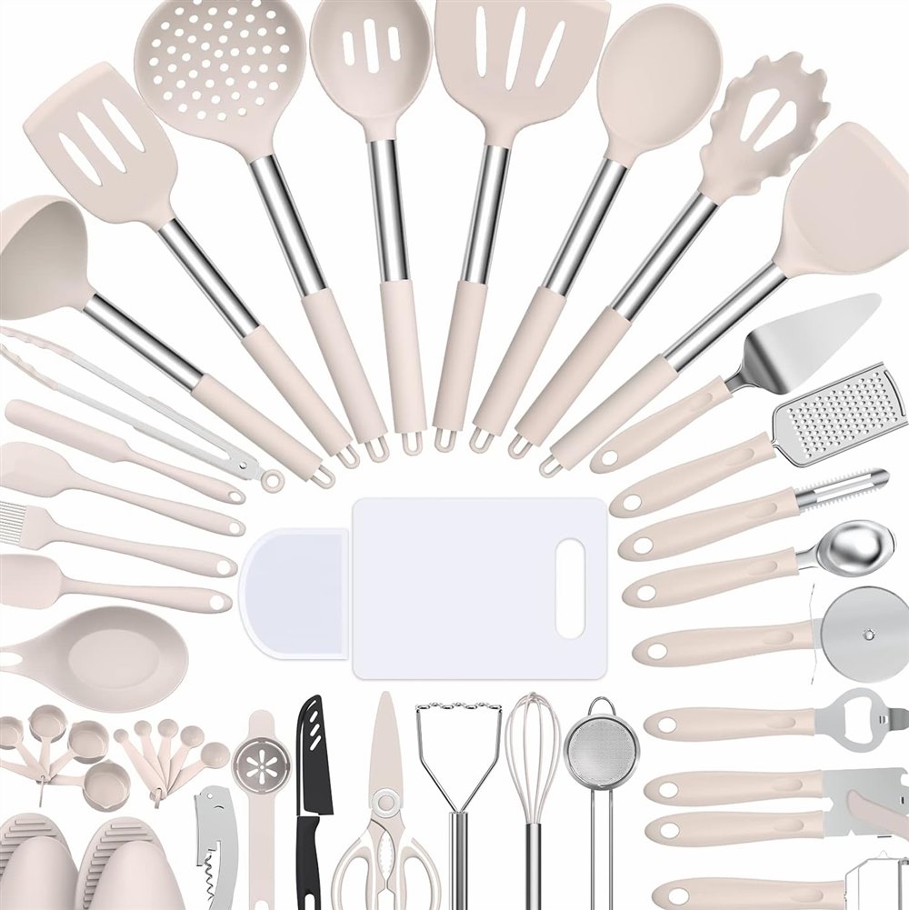 43-Piece Silicone Utensil Set, Stainless Steel Handles